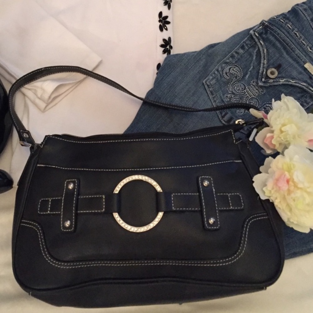 Liz Claiborne Black Rhinestone Studded Shoulder Purse